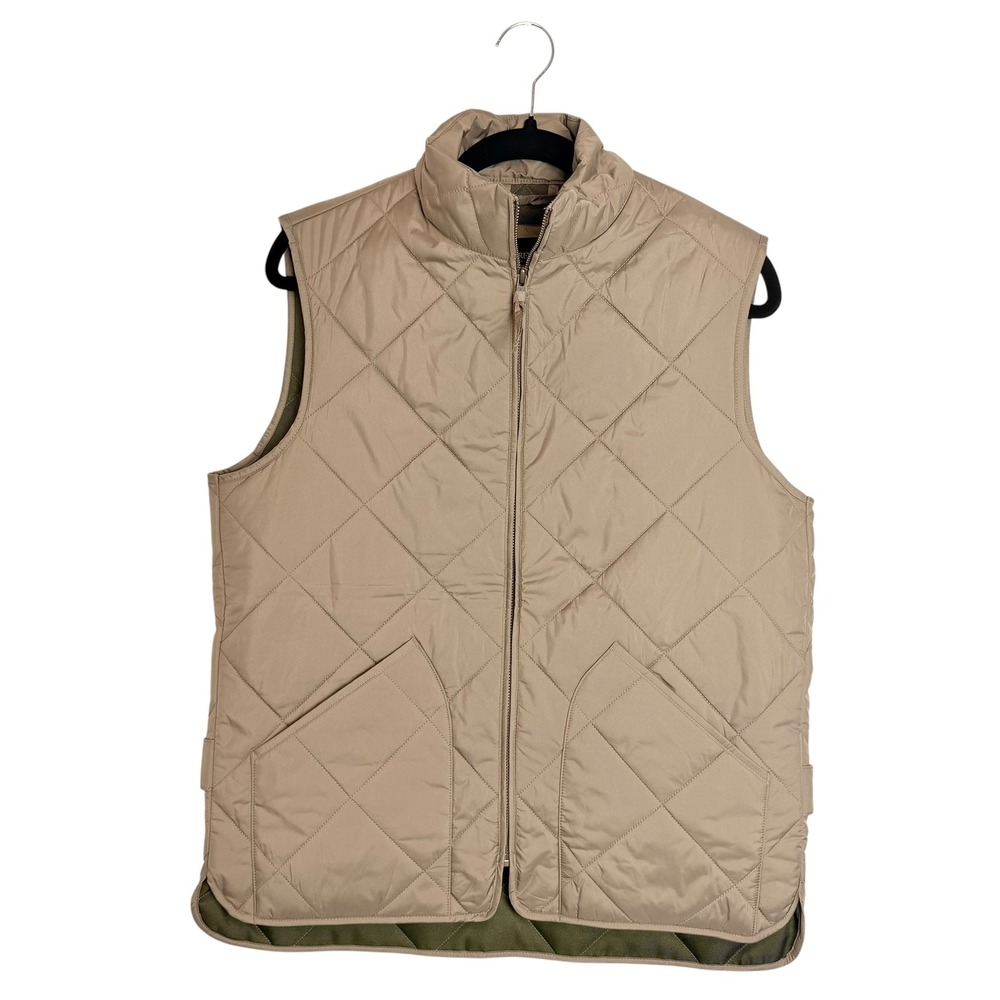 J.Crew Sussex Quilted Vest Mens Small Khaki Tan Olive Green Full Zip NEW